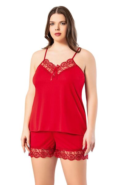 Zeta Group Women's Thin Rope Strap Red Plus Size Nightgown Set - Red - Ilc2.Koutaa62G09Btl-Kir