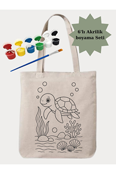 Cemira Coloring Set Turtle Painting Bag Hobby 35*40 Raw Cloth Bag Painting Ki...