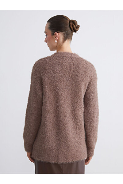 LC Waikiki Kahverengi V Yaka Kadın Triko Hırka