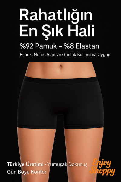 Enjoy Women's Black Boxer Briefs Shorts 92% Cotton 8% Elastane Lycra Comfortable and Stretchy Underwear