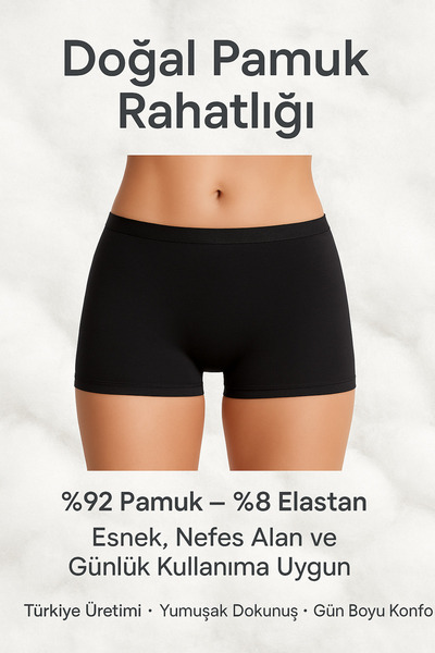 Enjoy Women's Black Boxer Briefs Shorts 92% Cotton 8% Elastane Lycra Comfortable and Stretchy Underwear