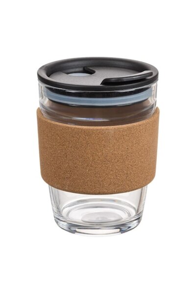 OEM Pahar de sticlă cu capac, plută, AKS7857, 300 ml, 8,5 x 11,5 cm