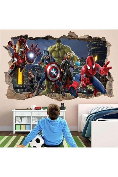Emoda home Trove Superhero Wall Decal, Creative 3D Wallpaper Stickers for Kids, Peel and Stick Wall