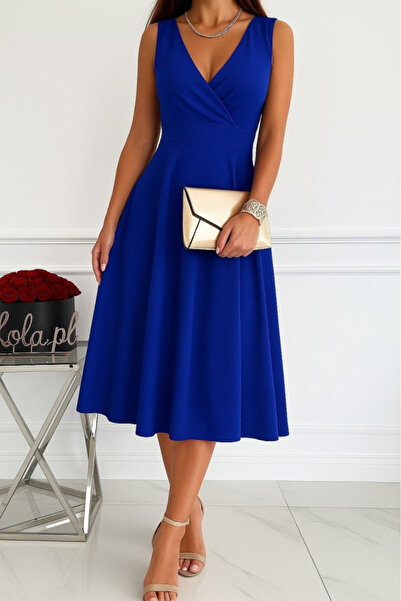 JANES Γυναικείο Μίνι αμάνικο φόρεμα από ύφασμα κρεπ με διπλό στήθος