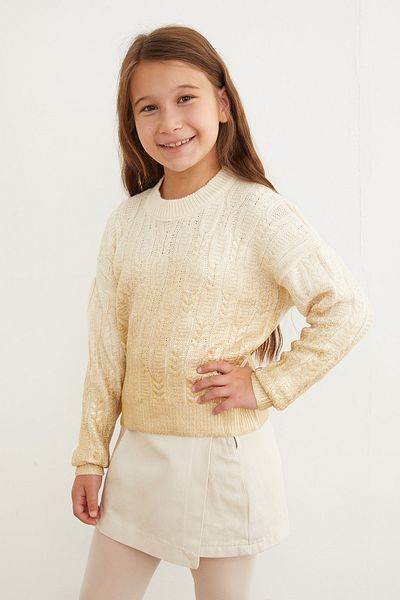 Fulla Moda Hair Braid Patterned Jacquard Girl's Sweater