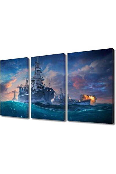 Emoda home Trove 3 Panels Navy Blue Boat Wall Art