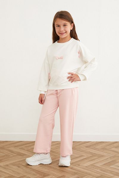 Fulla Moda Ribbon Embroidered Girl's Suit with Elastic Waist