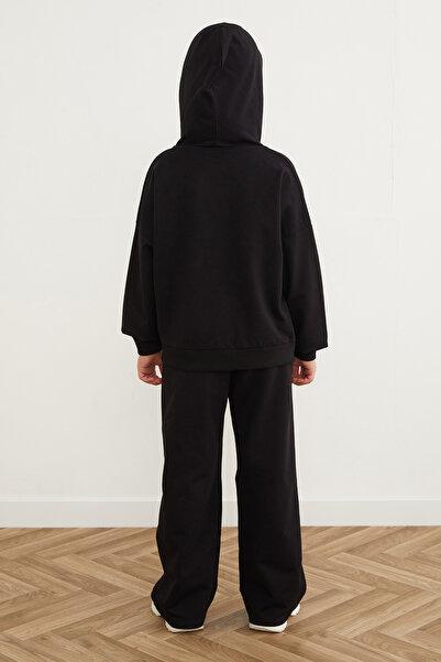 Fulla Moda Star Embroidered Leopard Patterned Hooded Girl's Suit