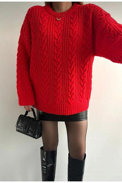 NZL TEKSTİL Dgn's Hair Braided Circle Neck Soft Textured Women's Knitwear Sweater