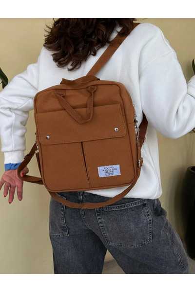 eflanmoda Multi-Compartment Canvas Women's Backpack Hand and Shoulder Bag