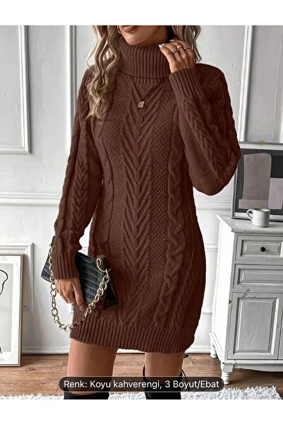 NZL TEKSTİL DGN'S BOĞAZLI SAÇ ÖRGÜLÜ KADIN TRİKO ELBİSE