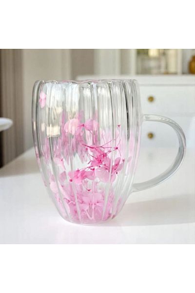 ECARLA Pink rose petal mug, double walled, borosilicate glass, 300 ml, SZK157