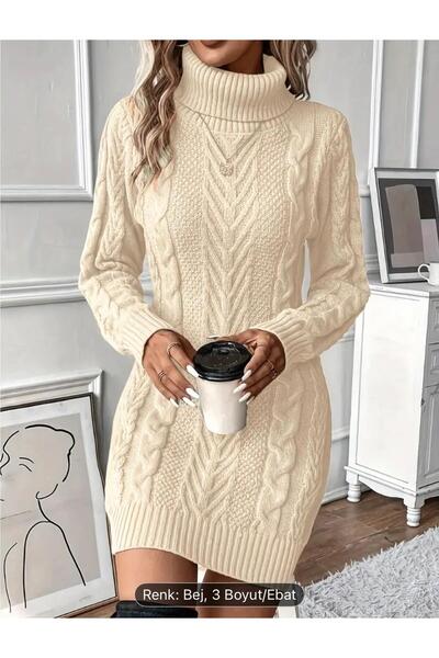NZL TEKSTİL Dgn's Throat Hair Knitted Women's Knitwear Dress