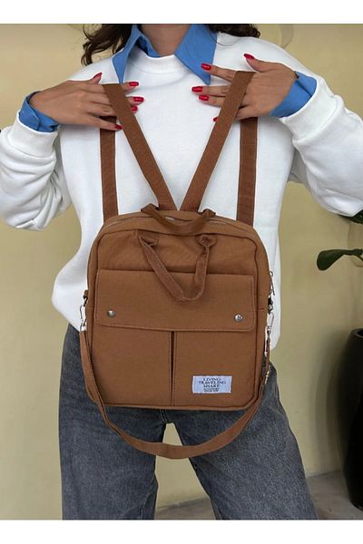 eflanmoda Multi-Compartment Canvas Women's Backpack Hand and Shoulder Bag