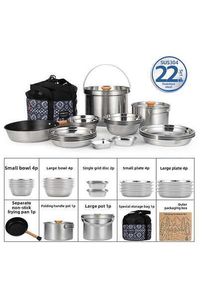 Choice 22 piece pot set NOBANA&CLS Newset Outdoor Camping Stainless Steel 14P 22PCS Triple Stencorpel Set C