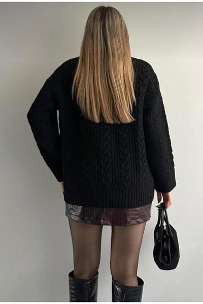 NZL TEKSTİL Dgn's Hair Braided Circle Neck Soft Textured Women's Knitwear Sweater