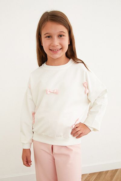 Fulla Moda Ribbon Embroidered Girl's Suit with Elastic Waist
