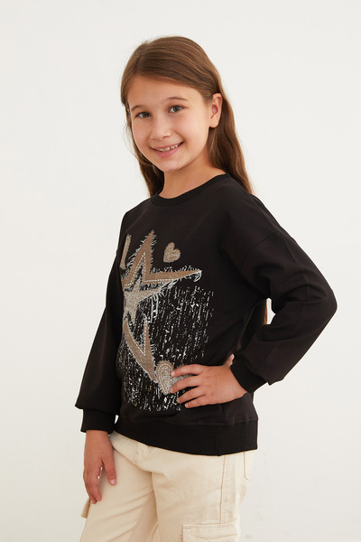 Fulla Moda Star and Heart Printed Girl's Sweatshirt