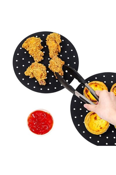 ForWhat 20cm Black Round Silicone Washable Oven Airfryer Baking Mat for Office Home Office Kitchen