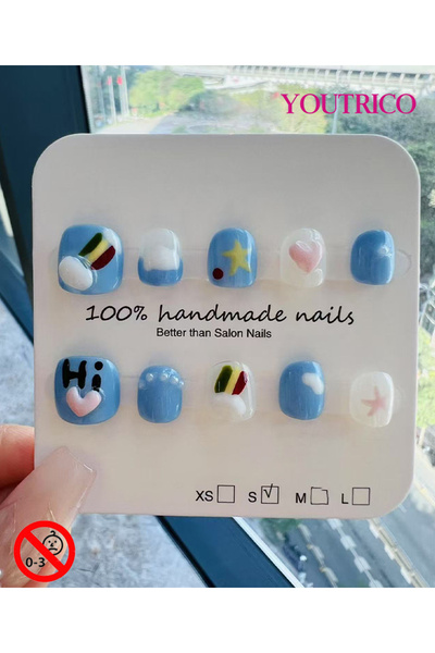 Youtrico أظافر صناعية للأطفال - مصنوعة يدويًا بنسبة 100% وغير سامة وآمنة للأعمار من 3 سنوات فما فوق - أظافر صناعية خضراء لطيفة للأطفال