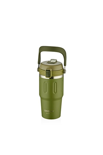 Shotay ST-8166 Çift Kullanım Pipetli/Rahat İçim Yeşil 650ml Çelik Termos
