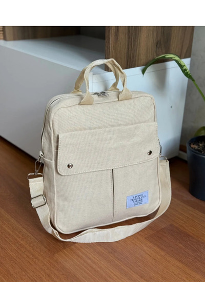 eflanmoda Multi-Compartment Canvas Women's Backpack Hand and Shoulder Bag
