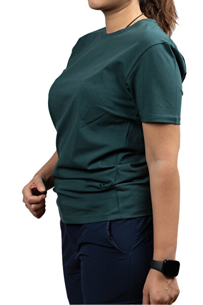 Huğlu Fit Kesim Petrol Yeşili Rengi Sıfır Yaka Unisex T-shirt