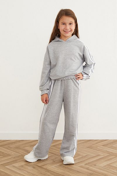Fulla Moda Girls' Hooded Suit with Side Stripes and Elastic Waist