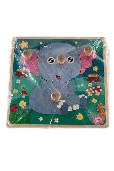 Mixbo Puzzle din lemn Mixbo, elefantel, 4 piese, 15 x 15 cm, multicolor