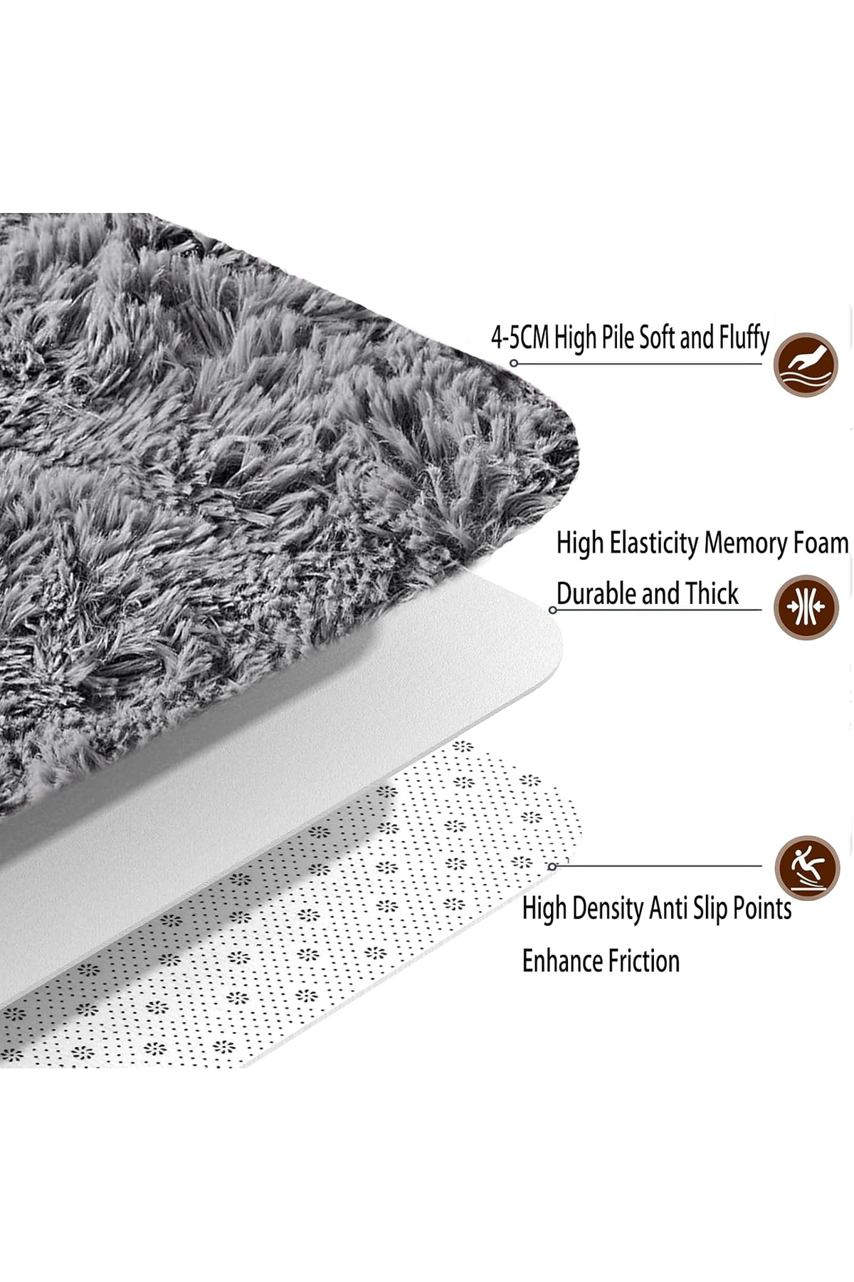 OEM Ultra soft carpet, Washable, Non-slip, Gray 120x160 cm