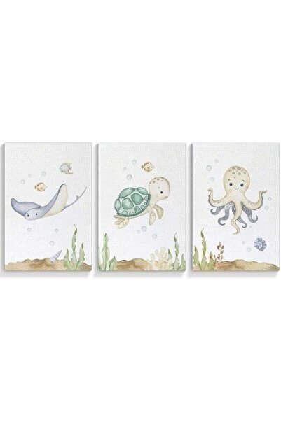 Emoda home Trove لوحة فنية جدارية من قماش سونغ مكونة من 3 قطع لحيوانات بحرية ...