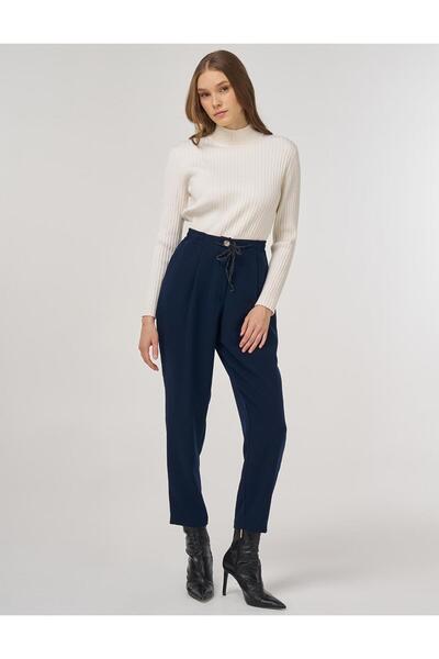 Kayra Lace-Up Viscose Trousers Dark Navy Blue