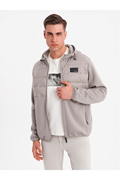 OMBRE Leichte Herrenjacke mit Kapuze und dekorativer Steppung - ash V3 OM-JANP-0160