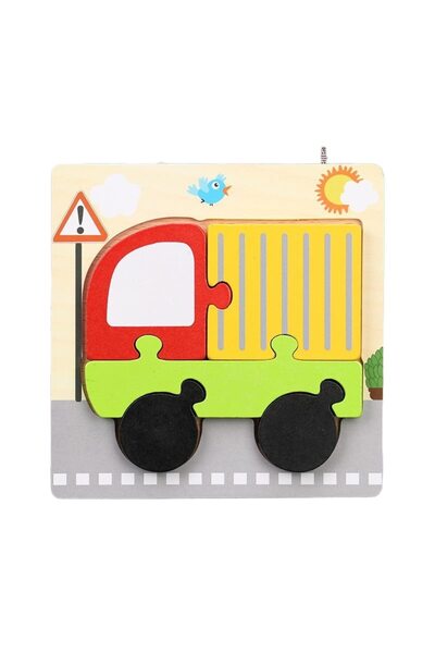 Mixbo Puzzle Montessori din lemn Mixbo, Camion, 5 piese, 15 x 15 cm, Multicolor