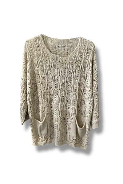 SUMEF Γυναικεία πλεκτά Mercerized διάτρητη μπλούζα με τσέπη Casual Μοντέλο 38-52 Ταιριάζει σε μέγεθος