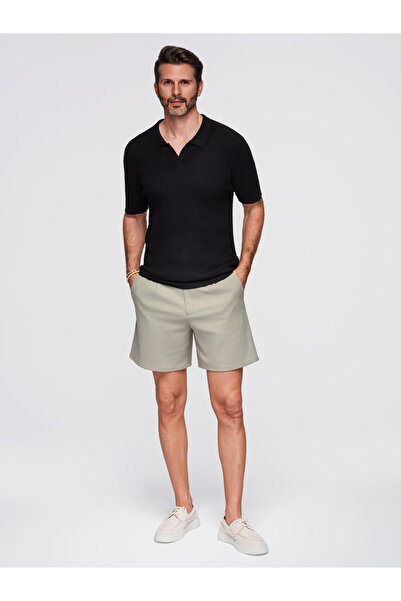 OMBRE Herren Poloshirt ohne Knöpfe mit offenem Kragen - schwarz V2 OM-POSS-0160