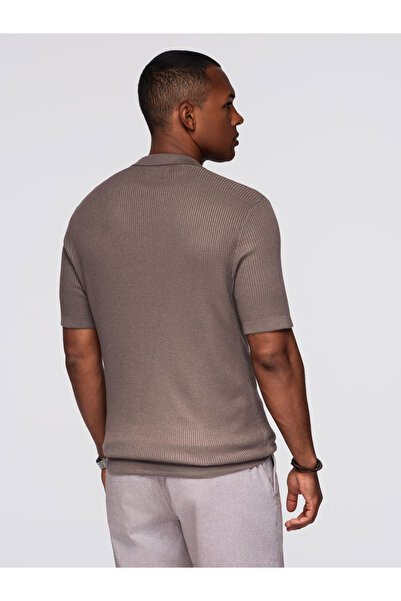 OMBRE Herren-Poloshirt ohne Knöpfe mit offenem Kragen - Asche V4 OM-POSS-0160