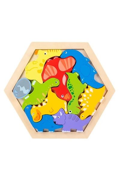Mixbo Puzzle Montessori din lemn Mixbo, dinozauri, stivuire, 10 piese, 20 x 20 cm, multicolor
