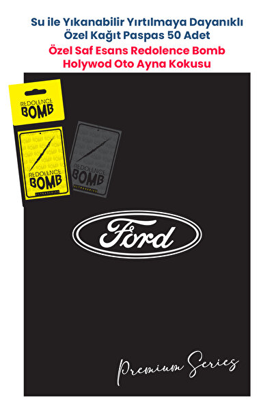 BALKAN AMBALAJ Suya Dayanıklı Ford Oto Paspas Kağıdı Siyah 50 Adet - 35x50cm ve Holywood Oto Ayna Kokusu