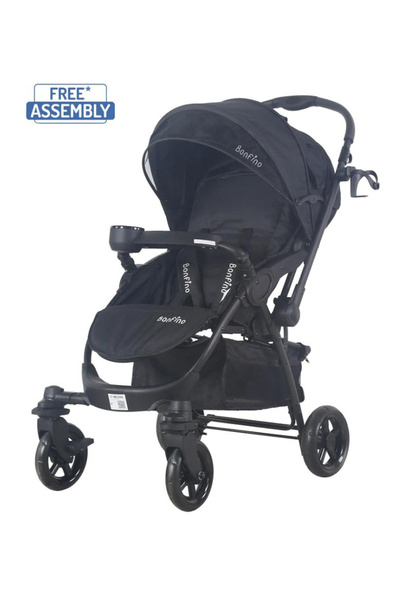 Bonfino عربة أطفال هيليوس بعجلات ماصة للصدمات، وحزام أمان بخمس نقاط، وشبكة ناموسية - لون أسود