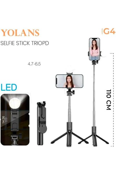 LEVONG G4 Selfie Çubuğu LED Işıklı Tripod Kablosuz Uzaktan Çekim Bluetooth