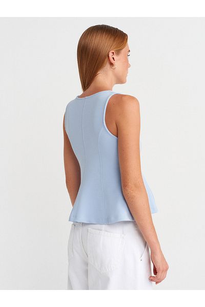 Dilvin 31979 Button Peplum Top-Light Blue