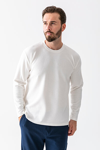 JB John Borners Ανδρικό φούτερ με λαιμόκοψη από βαμβακερό λευκό - 5714