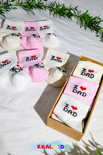 KRAL SOCKS 6 Pairs of Baby Girl Socks Boxed Booties Size – I Love Dad Patterned, Cotton