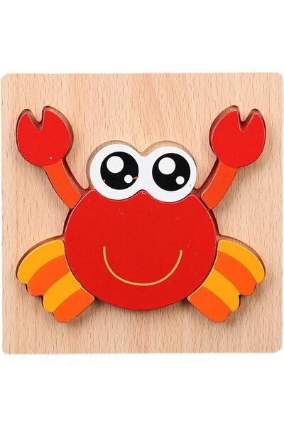 Mixbo Puzzle din lemn pentru copii Mixbo, Crab, 5 piese, 15 x 15 cm, multicolor