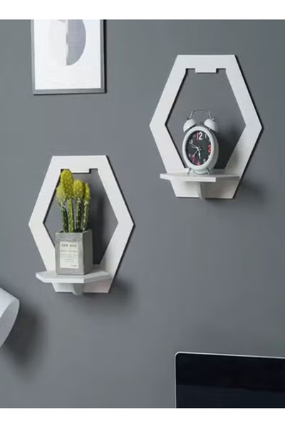 Raffine 2-Piece Wall Mounted Floating Shelf, No-Drill Display Rack for Bedroo...