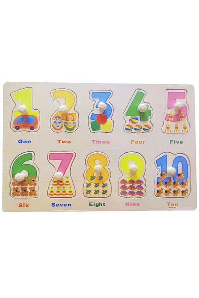 Mixbo Puzzle Montessori din lemn Mixbo, Invatam sa numaram, 10 piese, 30 x 22.5 cm, multicolor