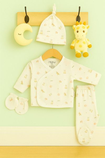 Puppis Baby Baby Girl Rabbit Patterned 4-Piece Bodysuit Set