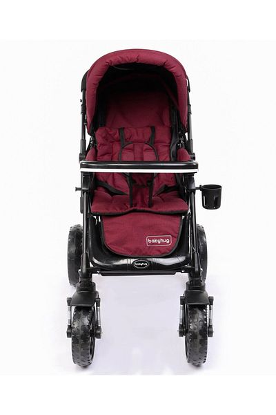 Babyhug Melody Stroller with Reversible Handle & Canopy, 0 to 3 Years, 83.5 x 65 x 105 cm - Maroon