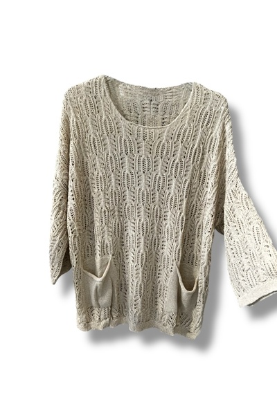 SUMEF Γυναικεία πλεκτά Mercerized διάτρητη μπλούζα με τσέπη Casual Μοντέλο 38-52 Ταιριάζει σε μέγεθος